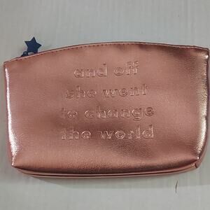 IPSY OFF SHE WENT TO CHANGE THE WORLD Rose Gold Makeup Bag Travel Boho Weekend